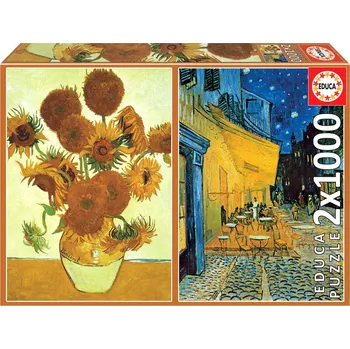 Puzzle Puzzle Educa Slunečnice + Terasa kavárny v noci, 2 × 1000 dílky + k objednávce puzzle zdarma