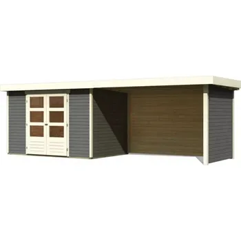 Zahradní domek Dřevěný domek KARIBU ASKOLA 4 + přístavek 280 cm včetně zadní a boční stěny (92074) terragrau LG3272