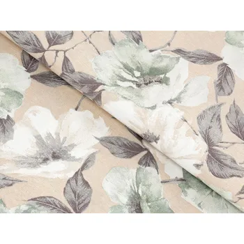 Dekorační látka Porto PRT-012 Zeleno-bílé květy na béžovém - šířka 140 cm