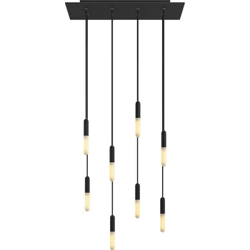 creative cables Závěsná lampa s 8 světly, s obdélníkovým XXL baldachýnem Rose-one, textilním kabelem a kovovými komponenty Barva: Matný černý dibond