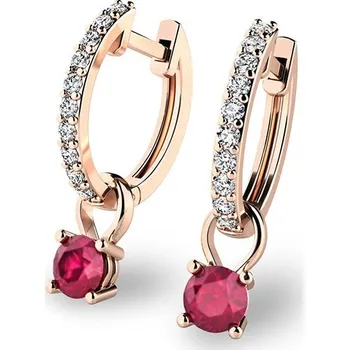 Náušnice Dámské náušnice růžové zlato 585/1000 přírodní diamant 0.30 ct G/SI briliantové s rubíny 10863-CV-DIA-RUB
