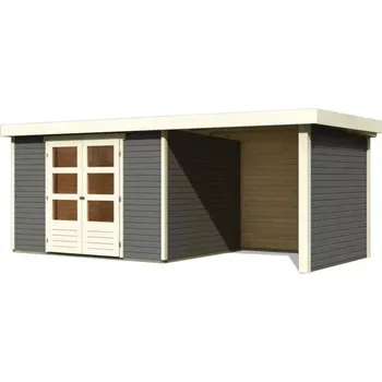 Zahradní domek Dřevěný domek KARIBU ASKOLA 5 + přístavek 240 cm včetně zadní a boční stěny (9157) terragrau LG3278