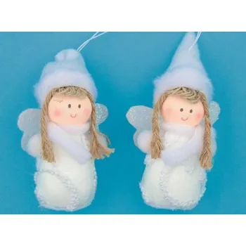 Vánoční dekorace Anděl textilní na zavěšení 8 cm, bílý