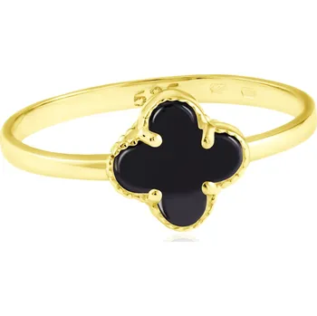 Prsten GEMMAX Zlatý prsten Čtyřlístek s onyxem ve stylu Vintage - malý vel. 58 – zlatý šperk ryzosti 585/1000 v Dárkovém balení s Certifikátem GLRYX-58-02096