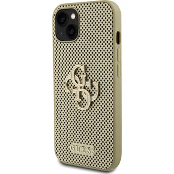 Pouzdro na mobilní telefon Guess PU Perforated 4G Glitter Metal Logo Zadní Kryt pro iPhone 15 Gold