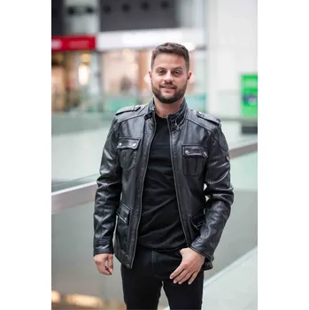 Pánská casual bunda Černá pánská kožená bunda GMTARUS Velikost S