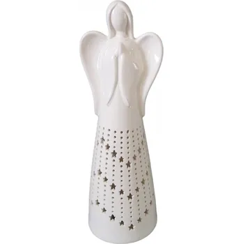 Vánoční dekorace Dekorace Anděl porcelánový hvězdy s LED 32,5 cm