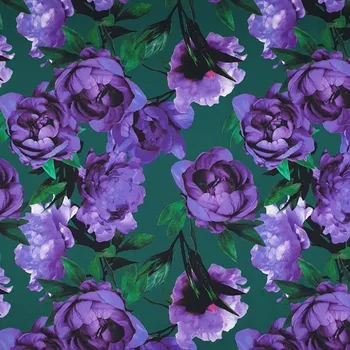 Kostýmovka N6412 lahvově zelená, fialové růže, š.145