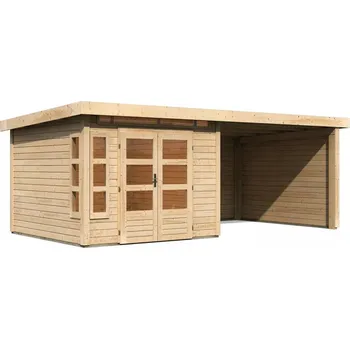 Zahrada Dřevěný domek KARIBU KASTORF 6 + přístavek 320 cm včetně zadní a boční stěny (31548) natur LG3579