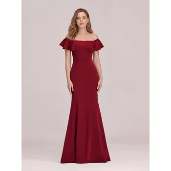 Dámské šaty Společenské šaty s volánem a odhalenými rameny - 2XL/4XL Barva: Bordová, Velikost: 2XL