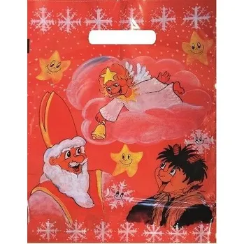 Vánoční dekorace Taška igelitová červená - ANDĚL NA OBLÁČKU 36x27cm