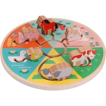 Dřevěná hračka Petit Collage Motorický labyrint Farma se zvířátky