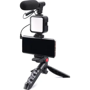 Mikrofon Vlogovací sada 5v1 pro smarphony světlo mikrofon stativ držák