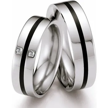 Prsten Snubní prsteny ocel přírodní diamant 0.045 ct G/SI keramikou ST140