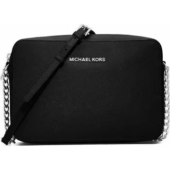 Michael Kors Kožená crossbody kabelka Jet Set black silver černá