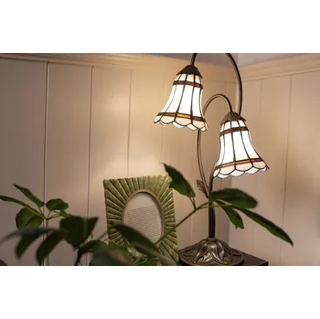 Lampička Stolní Tiffany lampa 2 stínidla hnědé pruhy BrownLine - 35*18*61 cm E14/max 2*25W