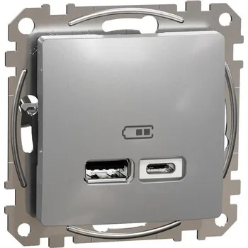 Elektrická zásuvka Schneider Electric SDD113402 Sedna D/E - Dvojitá USB A+C nabíječka 2.4A, Aluminium