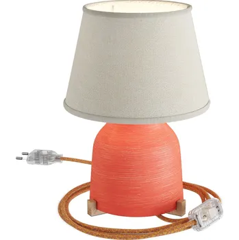 Lampička creative cables Keramická stolní lampa vaso se stínidlem Impero, s textilním kabelem, vypínačem a dvoupólovou zástrčkou Barva: Korálová strukturovaná-světlá juta