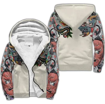 Pánská mikina Teplá mikina s kožíškem a potiskem 3D Samurai and Dragon Velikost: XS, Barva (Varianta): teplá mikina na zip 8