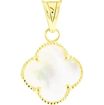 Přívěsek GEMMAX Zlatý přívěsek Čtyřlístek s perletí ve stylu Vintage - střední – zlatý šperk ryzosti 585/1000 v Dárkovém balení s Certifikátem GLPYL-01079