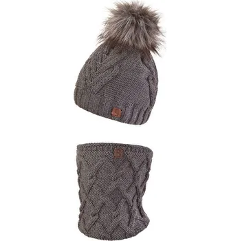 Kojenecké oblečení Little Angel Set pletená čepice s BAMBULÍ a nákrčník Outlast ® Tm. šedá Vel. 6 (54 - 57 cm)