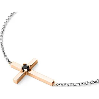 Šperk Dámský náramek zlato mix 585/1000 přírodní diamant 0.035 ct křížek s černý 10872-NR01-BCV-Black délka 18 cm