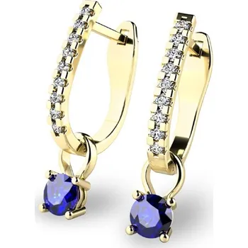 Náušnice Dámské náušnice žluté zlato 585/1000 přírodní diamant 0.50 ct G/SI se safíry 10862-ZL-DIA-SAF