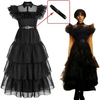 Dámské šaty Dámské šaty (kostým) Wednesday Addams Varianta: šaty s páskem, Velikost: XXL