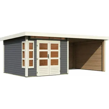Zahrada Dřevěný domek KARIBU KASTORF 6 + přístavek 320 cm včetně zadní a boční stěny (31549) terragrau LG3580
