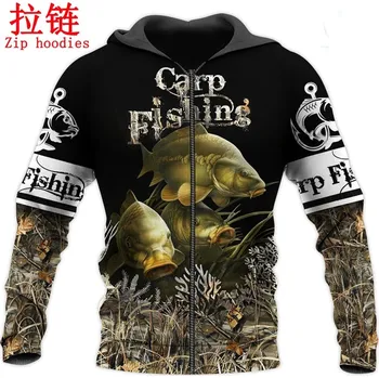 Pánská mikina Pánská mikina s 3D potiskem ryba Carp Fishing Velikost: 7XL, Barva (Varianta): mikina na zip s kapucí