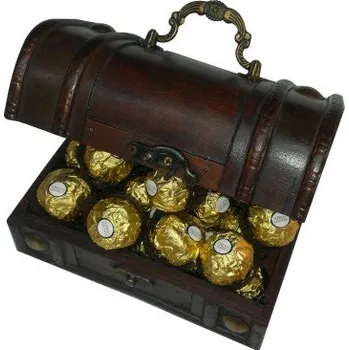 Dárková krabička Střední dřevěná dárková truhla naplněná pralinkami Ferrero Rocher