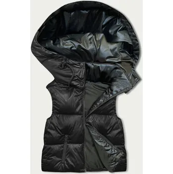 Dámská vesta Krátká černá dámská vesta s kapucí (B8156-1) odstíny černé XL (42)