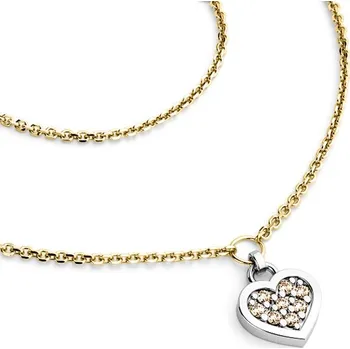 Náhrdelník Dámský náhrdelník přírodní diamant 0.096 ct srdce s Champagne brilianty 10881-NH01A-ZLB-Champ délka 40 cm