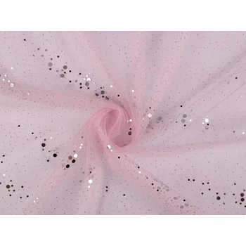 Tyl s flitry, barva 2 růžová světlá stříbrná