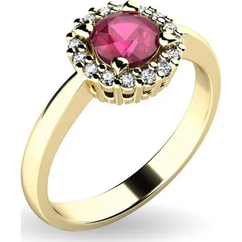 Prsten Dámský prsten žluté zlato 585/1000 přírodní diamant 0.50 ct G/SI rubín a brilianty 10924-ZL-RUB velikost 62