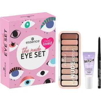 Přípravek na oči essence The Nude Eye Set essence The Nude Edition paletka očních stínů 10 g + essence PRIME LIKE A BOSS podkladová báze pod oční stíny 5 ml + essence LONG-LASTING tužka na oči 0.28 g