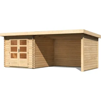 Zahradní stavba Dřevěný domek KARIBU BASTRUP 4 + přístavek 300 cm včetně zadní a boční stěny (73327) natur LG3015