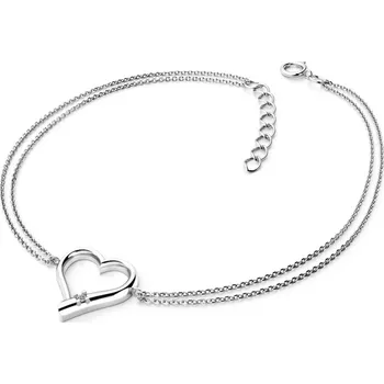 Náramek Dámský náramek bílé zlato 585/1000 přírodní diamant 0.012 ct G/SI srdce a briliantem 10917-NR02-B délka 18 cm