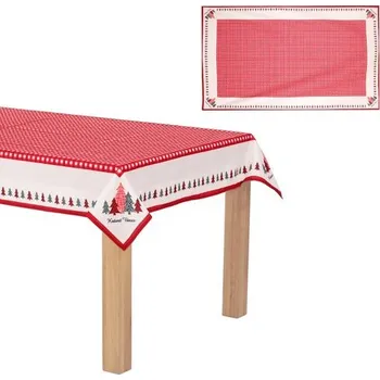 ubrus Ubrus s vánočním motivem - stromky a červený střed, 130x220 cm,100 % polyester., 130 х 220 cm, červená