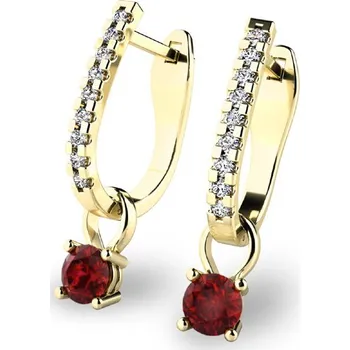 Náušnice Dámské náušnice žluté zlato 585/1000 přírodní diamant 0.66 ct G/SI s granáty 10862-ZL-DIA-GRA