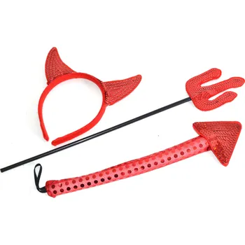 Karnevalová maska Čertí karneval set - uši, ocas, hůl