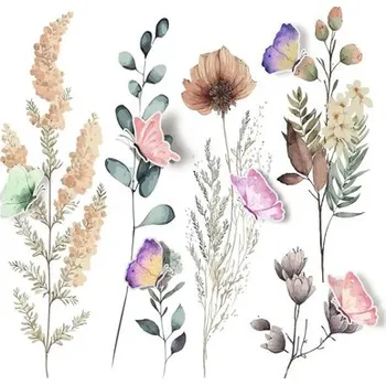 Samolepící dekorace 3D samolepka na zeď Akvarelové květiny 31x31 cm