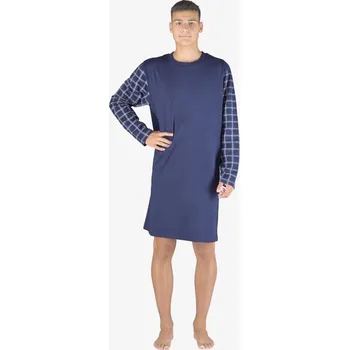 Pánská noční košile GINA pánské košile noční pánská dlouhý rukáv, šité, s potiskem Pyžama 2023 79157P lékořice šedobílá M