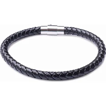 Náramek Pánský fashion černý kožený náramek nerez ocel varianta 4 obvod cca 20 cm