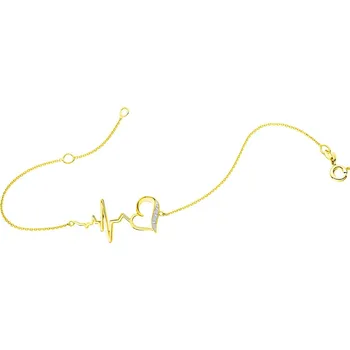 Náramek Zlatý náramek s diamanty - srdce, EKG - 0,01 ct - ryzost 585 - 220.348