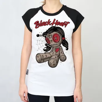 Dámské tričko Dámské Raglanové Tričko BLACK HEART WOODOO DOLL Barva: Bílá, Velikost: M