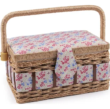 Organizér galanterie Kazeta / košík na šití čalouněný, barva 16 béžová světlá květy