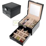 Uzamykatelná šperkovnice z EKO kůže se šuplíkem a zrcátkem – černá