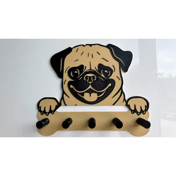 Věšák Mops #5 - barevná hlava s tlapky - věšák na klíče