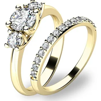 Módní doplněk Zásnubní prsten žluté zlato 585/1000 zirkon set zásnubních 10803-SET01-ZZ velikost 53